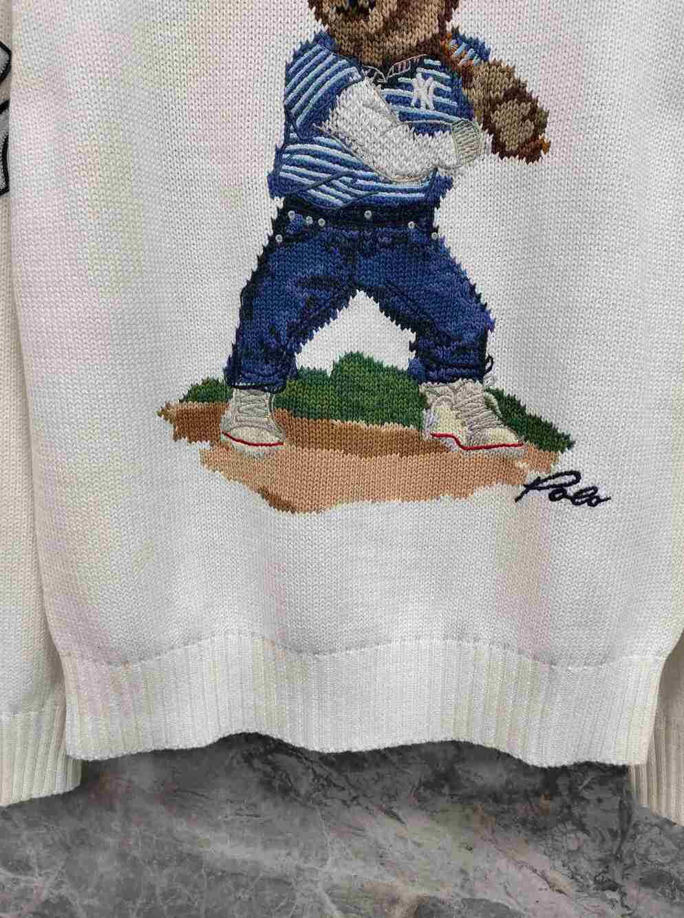 White Polo Ralph Lauren Classic Polo Baseball Graphic Knitted Crew Sweater - Picture 7 of 7